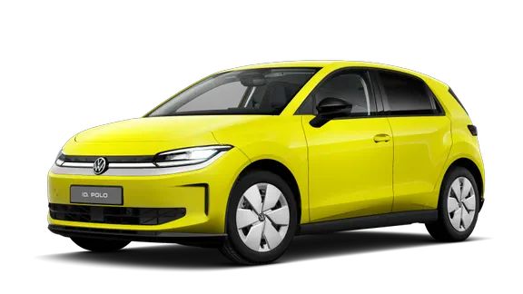 Seitlich Schräge Ansicht des VW ID. Polo Life in Pythongelb