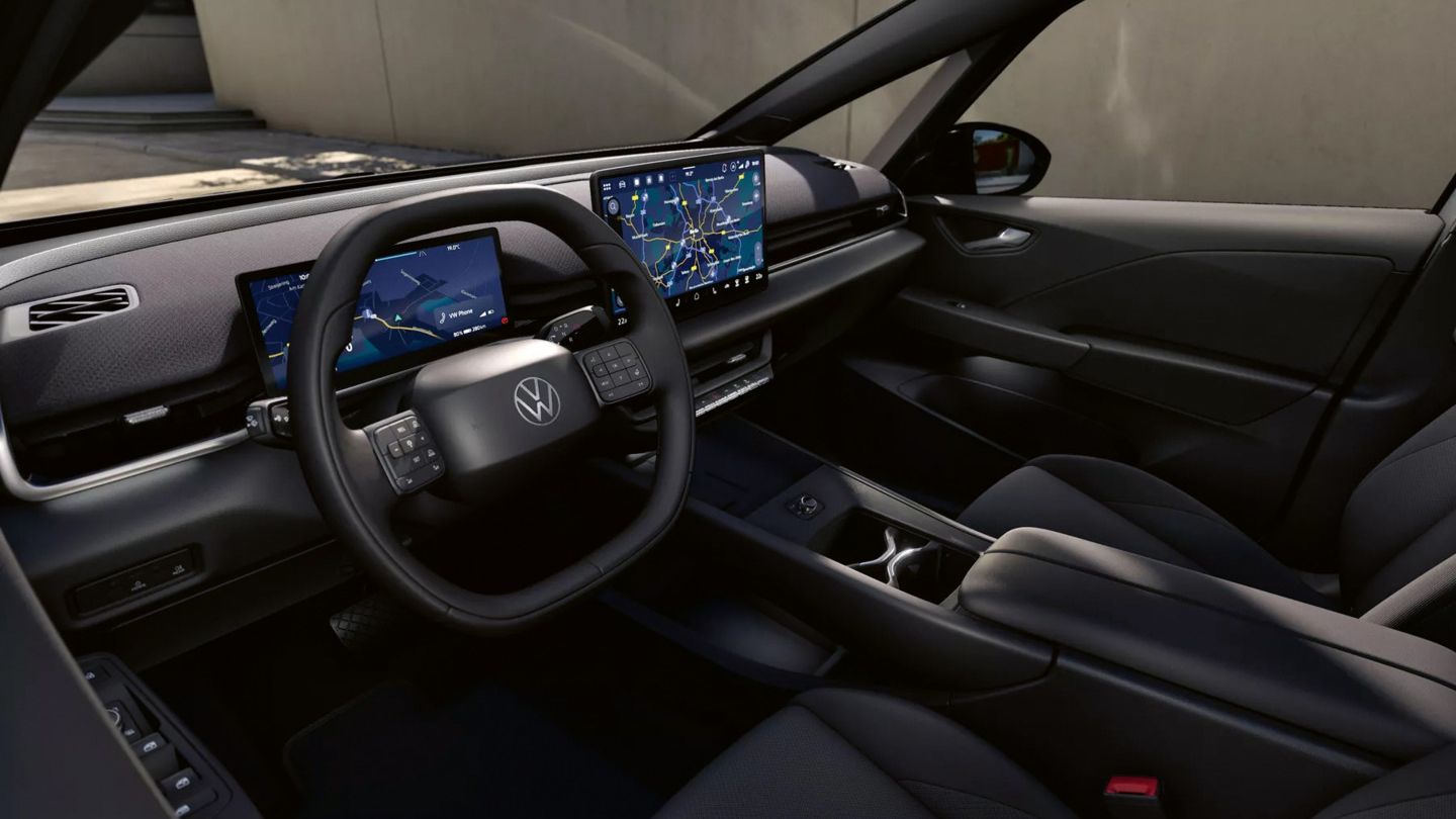 A VW ID.3 Neo Life műszerfala multifunkciós kormánykerékkel és kijelzőkkel.