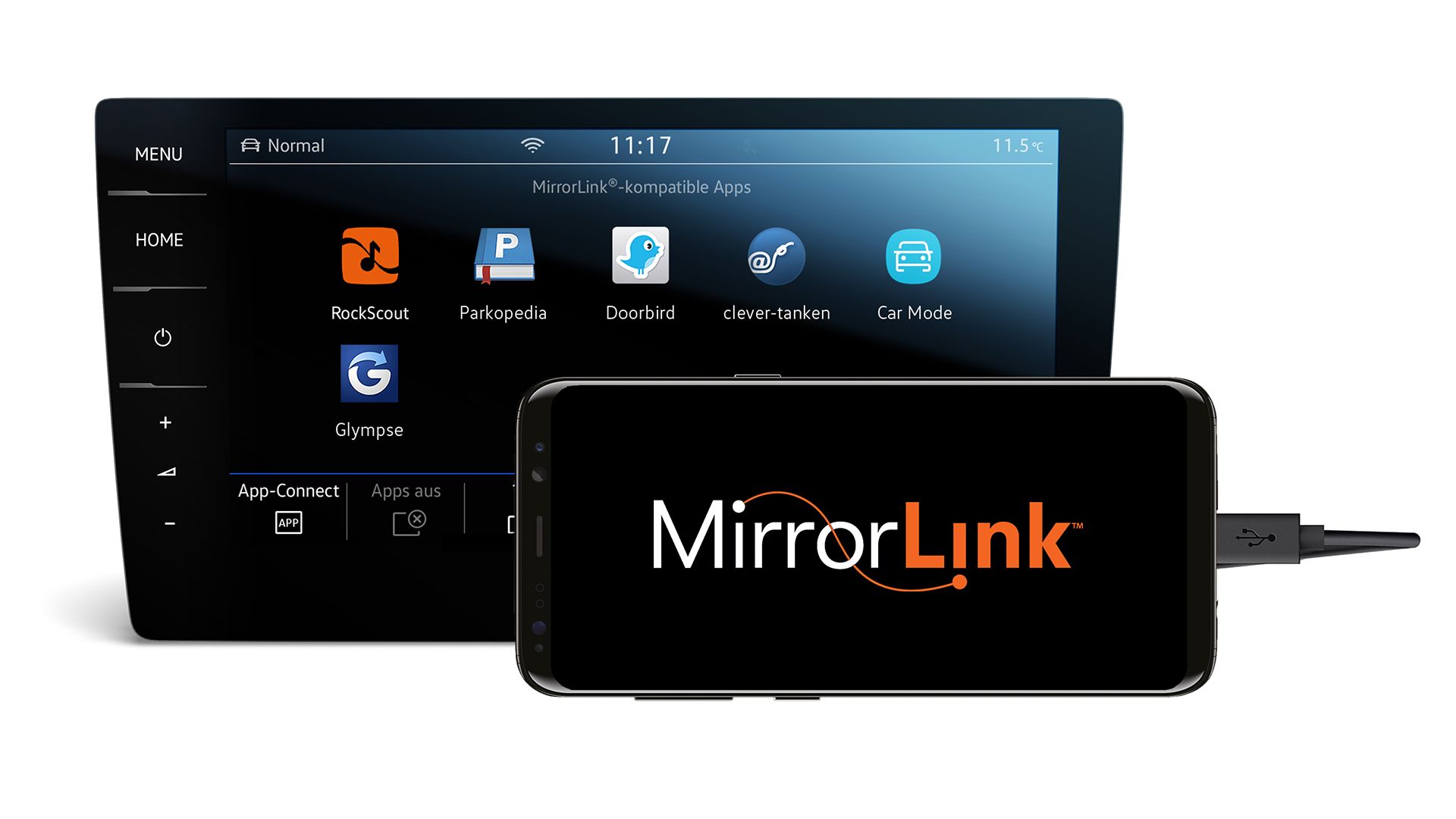 mirrorlink VW kijelzőn és mobiltelefonon